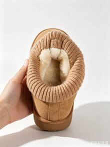 1 Pair Kids Knitted Sock Boots, Thermal Lined Warm Slip-On Ankle Boots, Soft Sole Anti-Slip, Autumn/Winter - Brown - View 8
