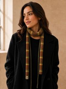Women's Autumn/Winter Striped Double Rope Scarf, Long Narrow Neck Warmer, Casual Korean Style Accessory - Scarf - View 3