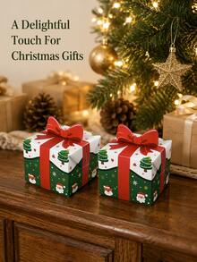 10pcs Reusable 3D Bow Christmas Paper Gift Boxes, Holiday Candy Cookie Baking Dessert Party Favor Packaging Boxes - Multicolor - View 3