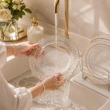 10/25/50pcs Elegant Transparent Dessert Plates With Hammered Gold Rim, 7.5 Inch And 10.25 Inch, Perfect For Wedding Decor, Bridal Shower, Birthday Dinner Party, Picnic, Valentine's Day, Christmas, Halloween And Various Party Events Multi-Functional Plates - View 11