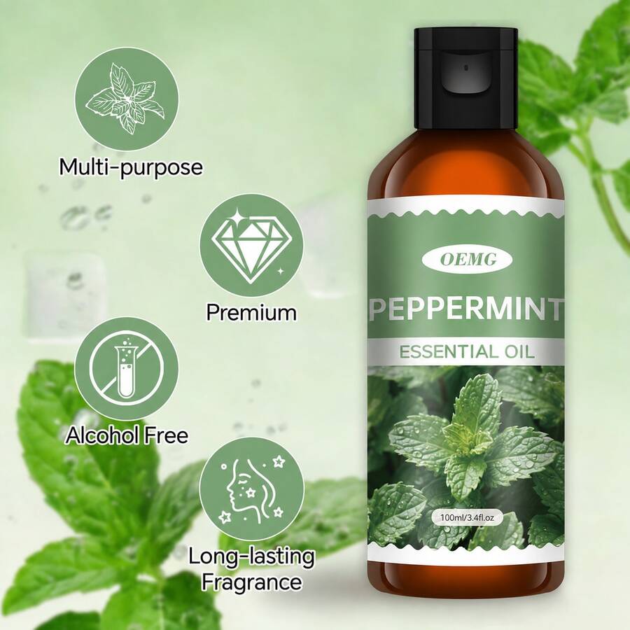 100ml/30ml Multi-Purpose Peppermint Essential Oil, Gentle & Fresh, Alcohol-Free, Peppermint Scented Oil, Long-Lasting Air Freshener Fragrance, Suitable For Making Aromatherapy And Using With Diffuser - Refreshing Peppermint Essential Oil - View 1