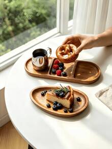1pc Divided Serving Tray, Multi-Compartment Wooden Snack Tray, Wooden Tray, Kitchen Supplies, Wooden Storage Display Tray, Can Hold Candy, Dried Fruit, Nuts And Appetizers, Decorative Divided Tray, Suitable For Kitchen, Coffee Table, Party, Holiday Home Decor, Perfect Housewarming Gift. - View 2