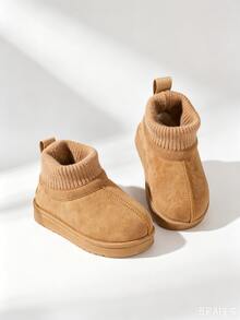 1 Pair Kids Knitted Sock Boots, Thermal Lined Warm Slip-On Ankle Boots, Soft Sole Anti-Slip, Autumn/Winter - Brown - View 6