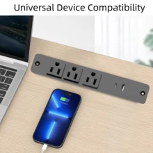 Embedded Power Strip With 3 AC Outlets And 2 USB-A Ports (5V 2.1A), Slim Furniture-Mounted Power Station, 1.5m Extension Cord, Suitable For Desk, Bedside Table, Office, Home Workspace, Cabinet - US B Type Plug(110-127V) - View 4