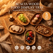 5pcs Acacia Wood Food Display Trays, Oval Vintage Wooden Plates, Crafted From Natural Acacia Wood, Exquisite Craftsmanship, With Raised Edge Design To Prevent Food From Slipping. Suitable For Breakfast Snacks, Cheese, Dried Fruits, Baked Desserts, And Also As Desktop Storage Trays For Small Items. Easy To Clean And Maintain, Supports Stackable Storage, Rustic Natural Wood Style, Perfect For Home Display, Holiday Gatherings, And Gifts. - View 8