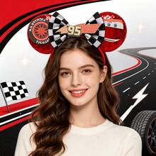 Disney 1pc Cars Mickey Ears Headband, Red Sequin Ears With Black And White Checkered Bow, #95 Number Decor, Racing Theme Hair Accessory, Theme Park Costume Headpiece, Cosplay Photo Prop, Holiday Party Versatile Hair Accessory For Girls - Multicolor - View 7