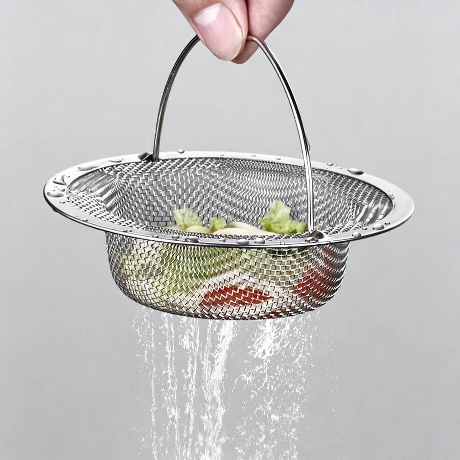 Stainless Steel Kitchen Sink Drain Filter Basket With Handle, Anti-Clogging Food Residue Filter Basket, Portable Sink Drain Interceptor, For Kitchen Sink Waste Clogging