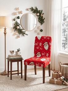 Christmas Print Elastic Dining Chair Cover, Santa Claus & Snowflake Pattern Stretchable Removable Chair Slipcover, Washable Furniture Protector, Christmas Kitchen & Dining Room Decor - Multicolor - View 8