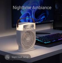 Akane USB Charging - Air Cooling Humidifying Mist - Built-In 600ML Water Tank, Colorful Night Light - 3-Speed Fan Settings - Remote Control - Automatic Rotation - Suitable For Office-Dormitory-Bedroom-Holiday Gift 12-Month Applicable Portable Air Conditioner 5-Nozzle Portable Fan Cooling Mist Fan 5-Nozzle Humidifier, 3-Speed Adjustable, Fast Cooling, Large Capacity Water Tank, 5 Nozzles, 3-In-1 Blow/Cool - Desk Fan - View 6