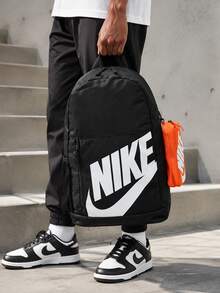 Nike Y NK ELMNTL BKPK SHOEBOX 背包，大容量学生通勤包 - 黑/白/橘色 - 查看 1