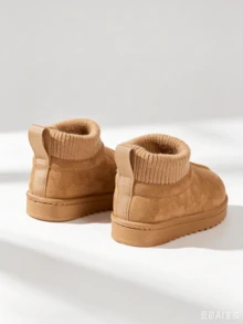 1 Pair Kids Knitted Sock Boots, Thermal Lined Warm Slip-On Ankle Boots, Soft Sole Anti-Slip, Autumn/Winter - Brown - View 4