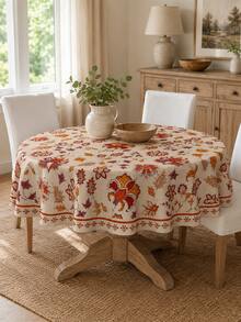 1pc Thanksgiving Polyester Tablecloth, Turkey & Autumn Leaf Print Round/Rectangular Tablecloth, Autumn Harvest Thanksgiving Dinner Table Decor, Suitable For Kitchen & Farmhouse Style Home - I - View 14