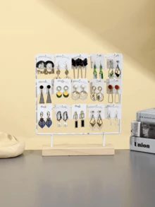 Rak Penyimpanan Anting Wanita Berlapis-lapis, Stand Pajangan Perhiasan Multi-Pengait dengan Alas Kayu dan Organizer Jaring Logam Hitam, Digunakan untuk Menyimpan Liontin Bermerek, Pajangan dan Rak Penyimpanan Anting, Cocok untuk Meja Rias, Kamar Tidur dan Butik, Hadiah Natal - MultiWarna - View 16