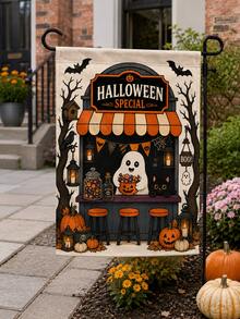 1pc 12*18 Inch Garden Flag, Halloween Cute Ghost & Pumpkin Pattern, Double-Sided Print, Spooky Season Yard Patio Autumn Decor - A - View 9
