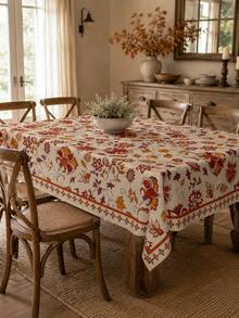 1pc Thanksgiving Polyester Tablecloth, Turkey & Autumn Leaf Print Round/Rectangular Tablecloth, Autumn Harvest Thanksgiving Dinner Table Decor, Suitable For Kitchen & Farmhouse Style Home - I - View 8