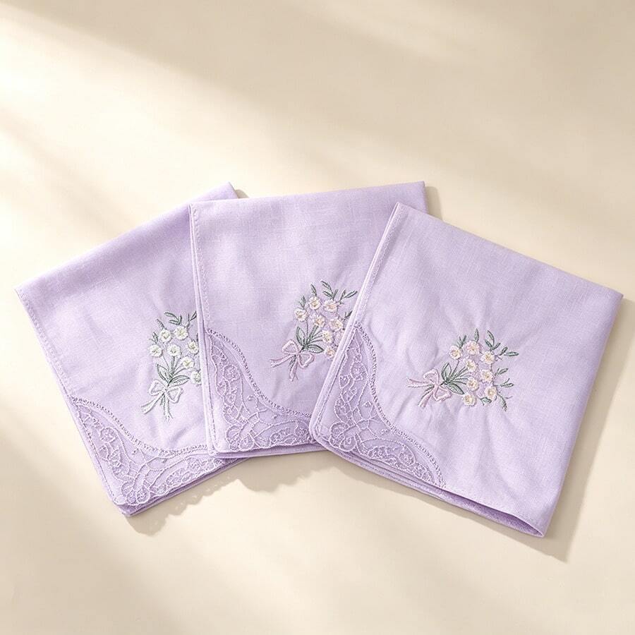 Lace Trim Handkerchief, Women's Square Decorative Handkerchief - Multicolor - View 1