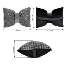 1pc/2pcs Shiny Car Neck Pillow, Soft Crystal Rhinestone Car Headrest Cushion, Bowknot Car Seat Neck Support Pillow, Cute Car Interior Accessory, For Women, Diamond Car Decoration, Comfortable Driving Travel Pillow - Style a - View 5