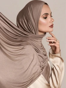 1PC Women's Solid Color Hijab Scarf, Islamic Soft Headscarf, Multifunctional Headwrap Beach Vacation Shawl Long Scarf - Mercerized Cotton Headscarf - View 20