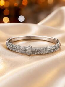1pc Women's Fully Embellished Zirconia Multi-Layer Snap Bracelet, Luxury High-End Style, Versatile For Party And Commute - Bracelet - View 1