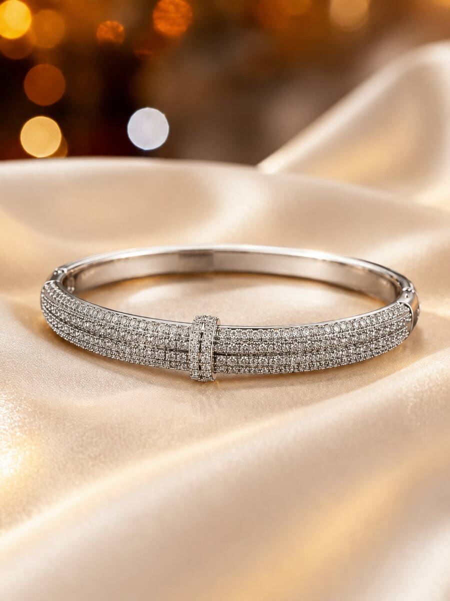 1pc Women's Fully Embellished Zirconia Multi-Layer Snap Bracelet, Luxury High-End Style, Versatile For Party And Commute - Bracelet - View 1