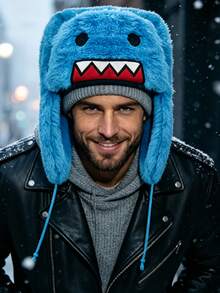 Autumn/Winter Outdoor Novelty Cartoon Design Embroidered Double-Layer Padded Warm Coral Fleece Earflap Hat - Camel - View 3