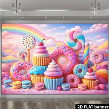 1pc Candy Kingdom Theme Party Banner, Background Decoration For Photo, Polyester Material, Suitable For Home, Room And Wall Decoration, As Well As Party Supplies And Gifts - Candy Kingdom - View 7