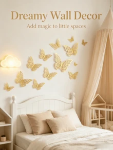 1 Pack (12pcs) Cardstock Laser Reflective Holographic Colorful Butterfly Decorative Stickers, Multi-Color 3D Hollow Butterfly Stickers For Home Wall, Birthday Party, Holiday DIY Decoration - 3D Butterfly - View 1