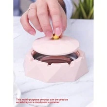> Geometric Ashtray With Crown Lid, Titanium Alloy Liner, Windproof Smokeless Ash Tray With Cigarette Slots, Household Essential Decorative Desktop Ashtray For Home Decor, Office Living Room, Housewarming Gift - Multicolor - View 4