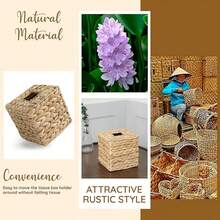 1 Pack Large Capacity Square Handwoven Natural Seagrass Tissue Box Cover With Lid, Boho Rustic Style Wicker Tissue Holder, Durable Napkin Dispenser For Bathroom, Living Room, Bedroom, Vanity, Home Decor - Multicolor - View 8