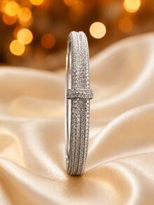 1pc Women's Fully Embellished Zirconia Multi-Layer Snap Bracelet, Luxury High-End Style, Versatile For Party And Commute - Bracelet - View 2