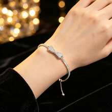 Adjustable Slider Pull Tie Bracelet, Elegant Rhinestone Inlaid Bow Design Bracelet, Party Daily Wrist Jewelry For Women - Multicolor - View 6