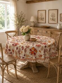 1pc Thanksgiving Polyester Tablecloth, Turkey & Autumn Leaf Print Round/Rectangular Tablecloth, Autumn Harvest Thanksgiving Dinner Table Decor, Suitable For Kitchen & Farmhouse Style Home - I - View 2