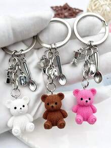 1pc Coffee Bear Keychain, Creative Key Ring Decorative Accessory, Car Key Holder, Bag Pendant, Suitable For Friends, Family, Valentine's Day Gift, Birthday Gift, Holiday Gift, Party Favor - Multicolor - View 3