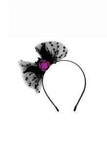 1pc/Set Halloween Party Polka Dot Mesh Bow Headband With Bat & Spider Accessories, Witch Cosplay Headpiece For Halloween Makeup Party, Stage Performance, Holiday Costume - Multicolor - View 11