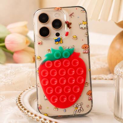 Strawberry Back Adhesive Suction Cup Simple Anti Slip Phone Holder With Hook And Loop Fixation