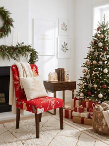 Christmas Print Elastic Dining Chair Cover, Santa Claus & Snowflake Pattern Stretchable Removable Chair Slipcover, Washable Furniture Protector, Christmas Kitchen & Dining Room Decor - Multicolor - View 9