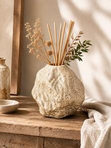 1pc Wabi-Sabi Ins Style Asymmetrical Rock Texture Rattan Aromatherapy Bottle, Wrinkled Surface Fragrance Container, Matte White/Spotted Beige, Minimalist Living Room Desktop Fragrance Decor Gift - Large Rock - View 2