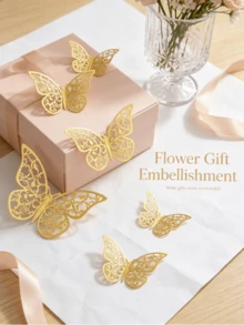 1 Pack (12pcs) Cardstock Laser Reflective Holographic Colorful Butterfly Decorative Stickers, Multi-Color 3D Hollow Butterfly Stickers For Home Wall, Birthday Party, Holiday DIY Decoration - 3D Butterfly - View 8