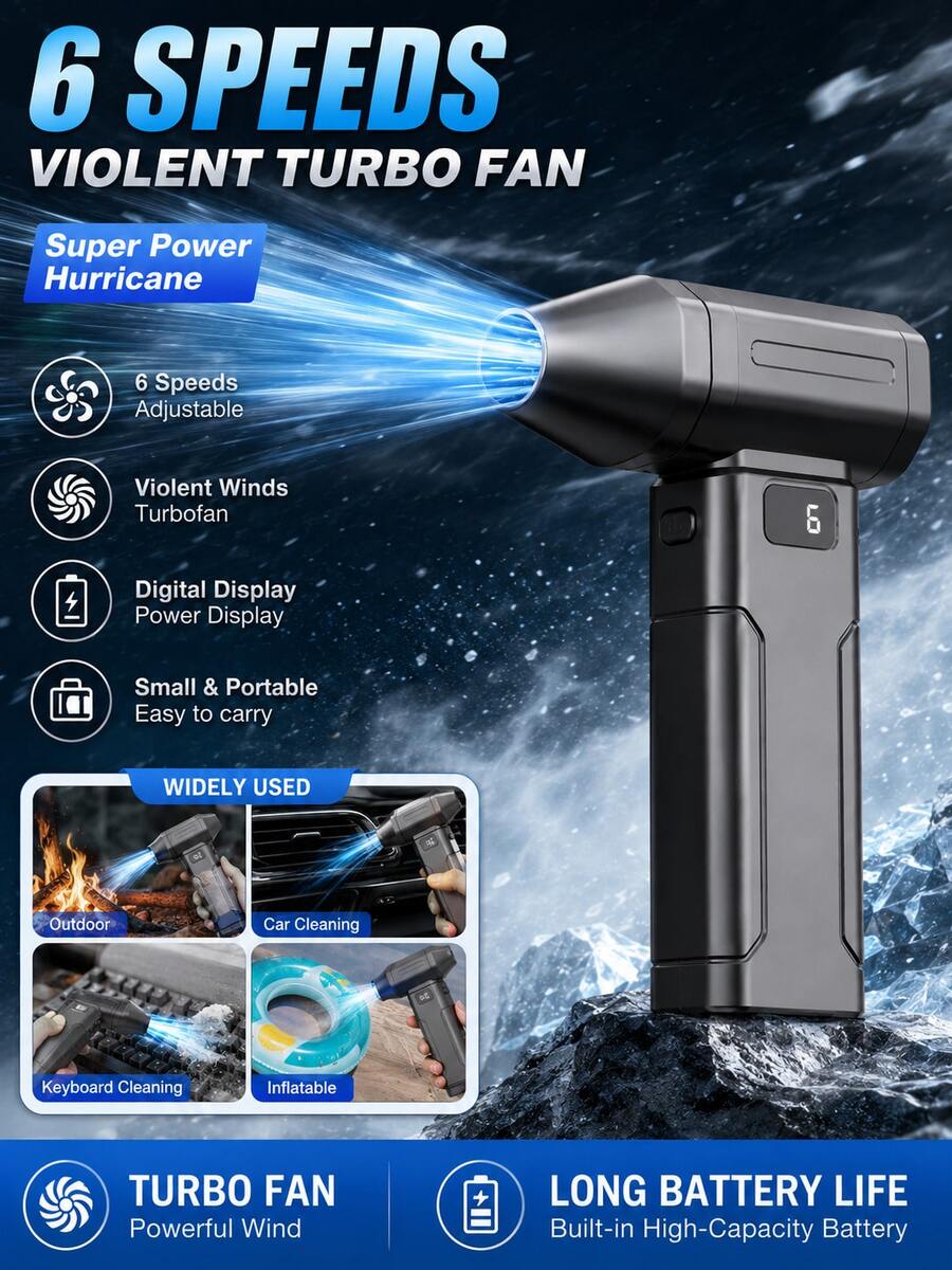 YAIUZGOO Portable Turbo Air Blower, 6-Speed Adjustable, High-Power Air Duster, Digital Display, Rechargeable Long Battery Life, Mini Handheld Cleaner, Suitable For Car, Keyboard, Outdoor And Inflatable Products