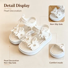 Girls' Bow Decor Fashion Sunny Sandals - White - View 3