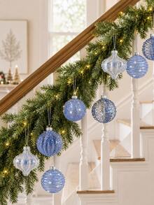 12PCS Assorted Transparent Christmas Hanging Ornaments, 6 Styles Blue Glitter Hanging Balls, Exquisite Transparent Christmas Tree Decorations, Suitable For Christmas Party, Home Decor, Winter Celebration, Gift Box And Holiday Season Decoration Set - Blue - View 4