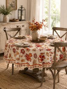 1pc Thanksgiving Polyester Tablecloth, Turkey & Autumn Leaf Print Round/Rectangular Tablecloth, Autumn Harvest Thanksgiving Dinner Table Decor, Suitable For Kitchen & Farmhouse Style Home - I - View 6