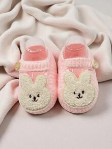 1 Pair Infant Slippers With Rabbit Applique, Beige And White, Infant Shoes - Pink - View 2