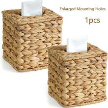 1 Pack Large Capacity Square Handwoven Natural Seagrass Tissue Box Cover With Lid, Boho Rustic Style Wicker Tissue Holder, Durable Napkin Dispenser For Bathroom, Living Room, Bedroom, Vanity, Home Decor - Multicolor - View 12