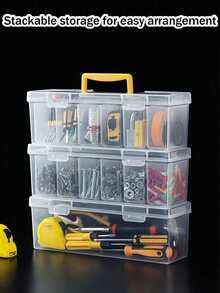 1/2PCS Portable Plastic Hardware Storage Box With 6 Removable Divider Bins,Transparent Compartment Organizer Case With Top Handle,Multi‑Use Container For Screws,Nuts,Small Craft Parts,Collectible Cards,DIY Supplies,Handy Tool Storage Gift - Multicolor - View 4