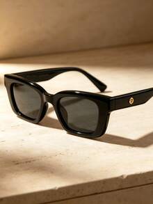 1 Pair Black Square Fashion Glasses, Unisex Style, Versatile For Driving, Vacation, Travel, Fashion Outfits, Parties, Beach And Any Occasion - Black - View 5