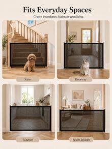 Minimalist Pet Fence, Rectangular Foldable, Black Trim With Self-Adhesive Hooks, Drill-Free Pet Barrier, Portable Pet Gate, Suitable For Doorway, Stairs, Kitchen Partition, All-Season Dog Cat Pet Supplies - Multicolor - View 6