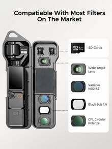 Estuche de Almacenamiento y Protección Todo en Uno para Pocket 3/4, Caja de Almacenamiento Portátil de Caparazón Duro con Ranura para Filtro, 2 Ranuras para Tarjetas de Memoria, Ranura Magnética para Accesorios y Forro Suave, Incluye Correa para la Muñeca, Adecuado para Osmo Pocket 3/4 Viajes Vlog Uso Diario - Ver 2