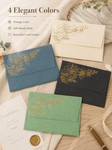 5pcs Hot-Selling Vintage Gold Foil Stamped Envelopes, Eye-Catching Thick Special Paper Envelopes, Practical Invitation And Greeting Card Storage Bags - Multiple Styles - View 2
