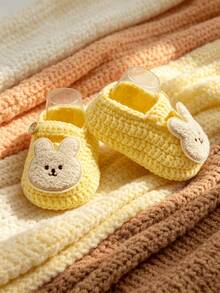 1 Pair Infant Slippers With Rabbit Applique, Beige And White, Infant Shoes - Yellow - View 5